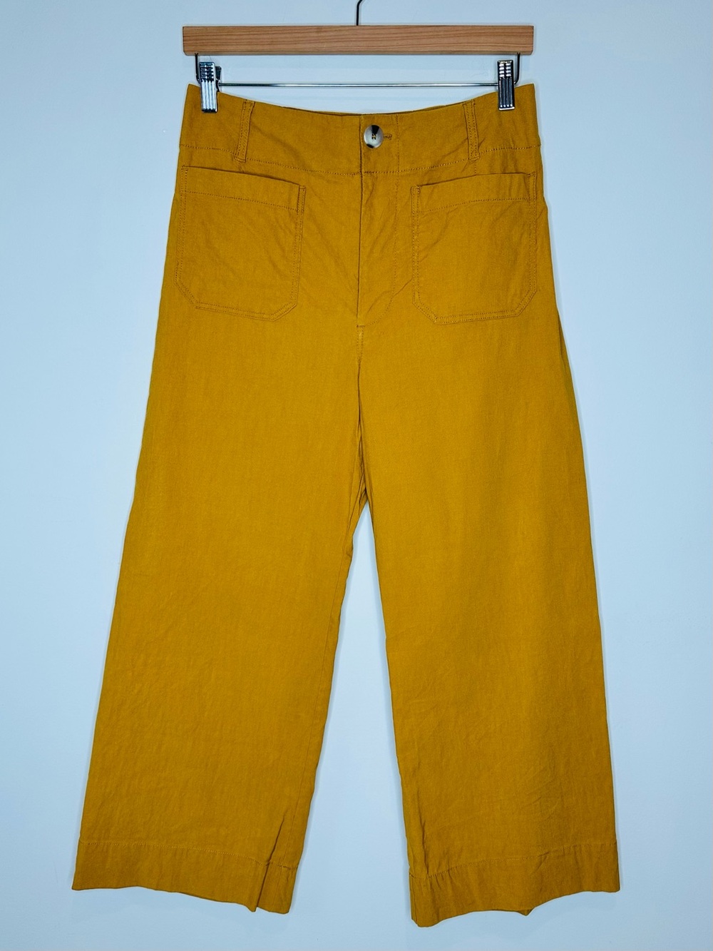 Anthropologie Maeve Colette Wide-Leg Crop Pants Size 29 Mustard Cotton Trousers - Picture 13 of 13